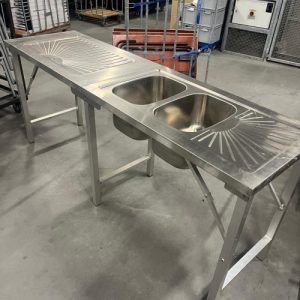 Werktafel (rvs) met spoelbak 200x80x90 cm inklapbaar